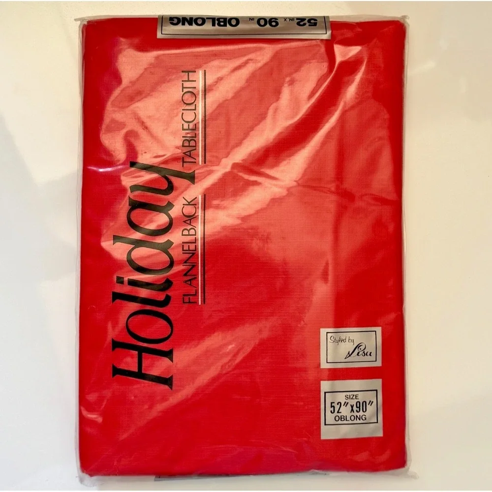 Oblong Flannelback Tablecloth Vinyl Solid Red Holiday Graduation Oblong 52